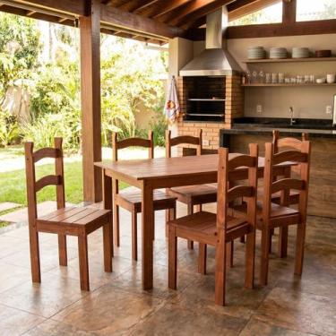 Imagem de Mesa de Jantar 6 Lugares com 6 Cadeiras em Madeira Maciça Rústic Marro
