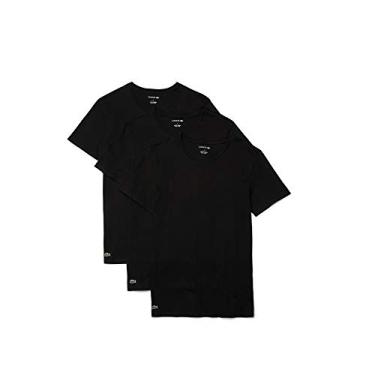 Imagem de Lacoste Pacote com 3 camisetas masculinas Essentials 100% algodão, caimento justo, gola redonda, Preto, P
