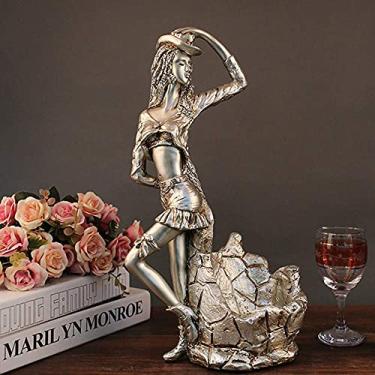Imagem de Pkfinrd Decoração de casa estilo europeu em resina fashion para pessoas com suporte de vinho para armário de vinho, artesanato, decoração de resina, artesanato, 22 x 26 x 40 cm