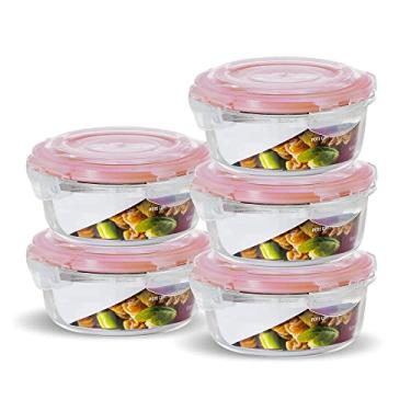 Imagem de Conjunto 5 Pote Vidro Hermético Marmita Tampa Plástico 620ml (Vermelho)