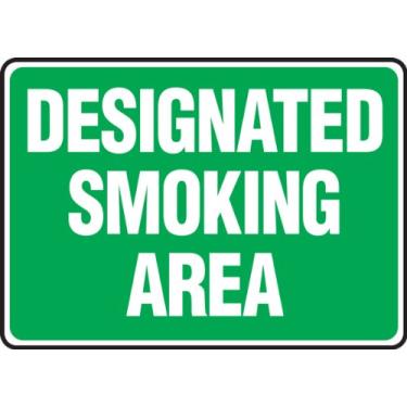 Imagem de Accuform Placa adesiva de segurança de vinil MSMK493VS, legenda "Área designada para fumar", 17,8 cm de comprimento x 25,4 cm de largura x 0 cm de espessura, branco sobre verde