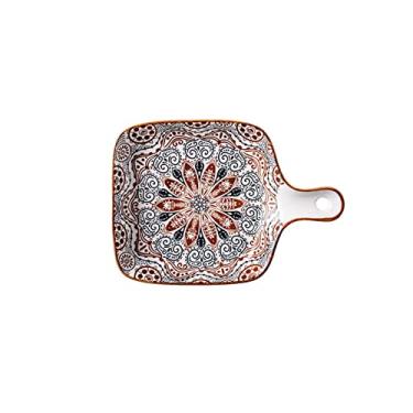 Imagem de Prato de cerâmica GUIPAIHAI com alça única padrão criativo decoração panela de jantar utensílios domésticos tigelas de assar pratos de salada (cor: C)