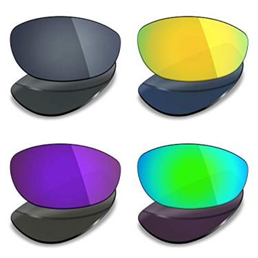Imagem de 4 pares de lentes polarizadas de substituição da Mryok para óculos de sol Oakley Monster Dog – Preto IR/24K dourado/roxo plasma/verde esmeralda