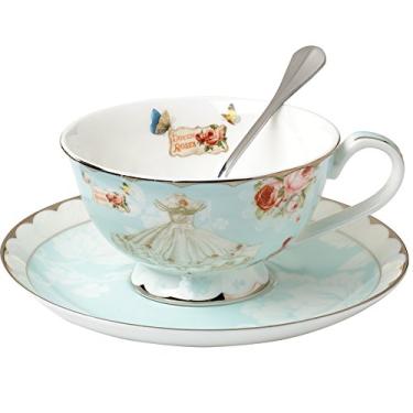 Imagem de Conjunto de xícaras de chá e pires e colher da AWHOME de porcelana real vintage conjunto de xícaras de chá de flor rosa azul caixa 200 ml