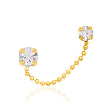 Imagem de Brinco Rommanel Banhado Ouro Duplo Cristais E Corrente 2 Furos 1un 522765