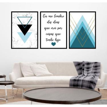 Imagem de Kit 3 Quadros Decorativos Geométrico Eu Lembro Turquesa
