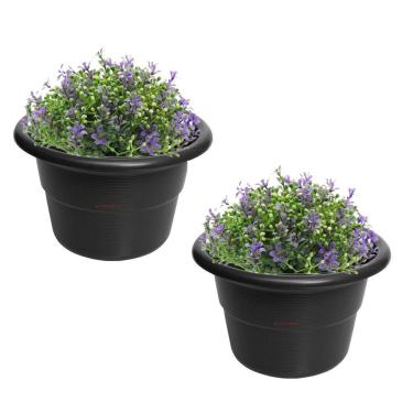 Imagem de Kit 2 Vaso Redondo Pequeno Para Flores Plantas Jardim Plástico Preto - AMZ