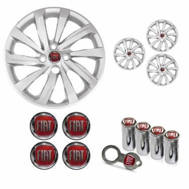 Imagem de Jogo Calota Aro 14 Nova Strada 2021 Fiat + Emblema Resinado + Tampa Ventil Antifurto