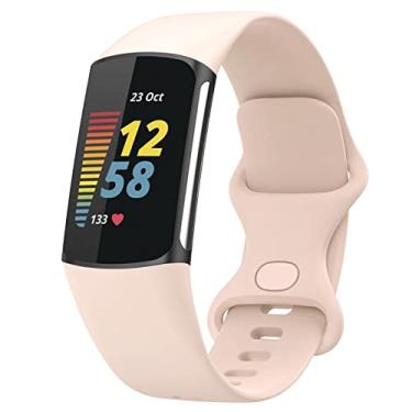 Imagem de TopPerfekt Pulseiras compatíveis com Fitbit Charge 6, pulseira esportiva de silicone macio ajustável de substituição para Charge 6/5, monitor de atividades, mulheres e homens (pó de areia, pequeno)