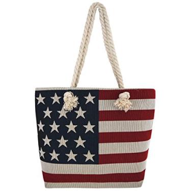 Imagem de WESTERN ORIGIN Bolsa de praia bordada com bandeira americana com estrelas e listras, alça de corda, bolsa feminina, Vermelho, branco, azul, Large