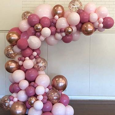 Imagem de Soonlyn Pink Balloons Garland 135 Pcs 18 In 12 In 5 In, Dusy Rose Gold Metallic Confetti Latex Balloons Arch Kit for Baby Shower Decorations for Girl Birthday Party, Bridal Shower, Wedding