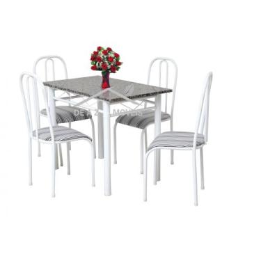 Imagem de Mesa De Jantar De Cozinha Com 4 Cadeiras Tampo Granito Verdadeiro Madr