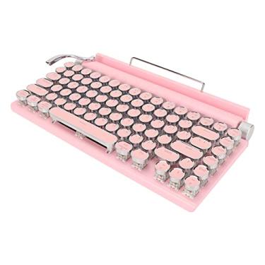 Imagem de Teclado mecânico, botão azul retrô redondo teclado mecânico máquina de escrever para tablet (rosa)
