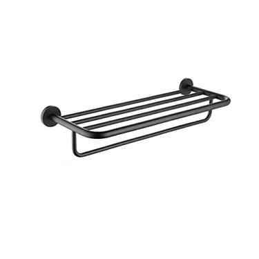 Imagem de Toalheiro de aço inoxidável acessórios de banheiro escovado ouro parede trilho de montagem toalheiro de chuveiro cabide de prateleira preto fosco cromado, toalheiro A1 preto