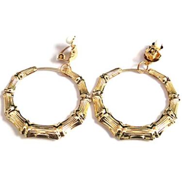 Imagem de Brincos de argola de bambu banhados a ouro 5 cm