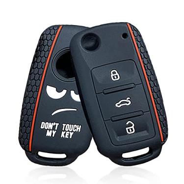 Imagem de YJADHU Capa de silicone para chave de carro, apto para VW Volkswagen Polo Golf Passat Caddy T6 Tiguan Skoda A7 Octavia Assento Rápido Ibiza Leon Flip Ateca 2021, 1 peça A preta