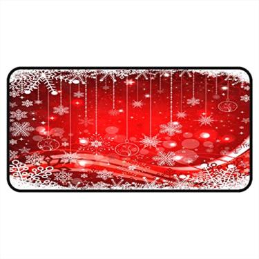 Imagem de Tapetes de cozinha vermelho Natal Ano Novo Floco de neve área de cozinha tapetes e tapetes antiderrapante tapete de cozinha tapetes de porta de entrada laváveis para chão de cozinha casa escritório pia lavanderia interior exterior 101,6 x 50,8 cm