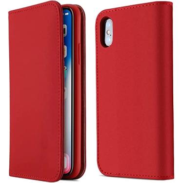 Imagem de GANYUU Capa para iPhone 13/13 Mini/13 Pro/13 Pro Max, capa protetora de telefone flip carteira com fecho magnético com suporte de cartão magnético (cor: vermelho, tamanho: 13 6,1 polegadas)