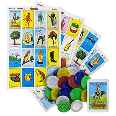 Imagem de Loteria Mexicana Tradicional Jumbo Don Clemente 10 Jugadores 100 Fichas Poker - Jumbo Size Mexican Bingo Set with 100 Plastic Counting Chips 10 Players with Deck of Cards and Boards