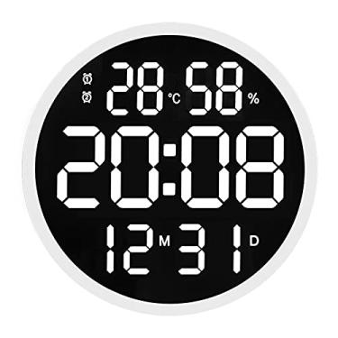 Imagem de Relógio Eletrônico Silencioso Redondo de 12 Polegadas Mostrador Digital de Fonte Grande Temperatura Umidade Data Calendário Relógio de Parede Simples