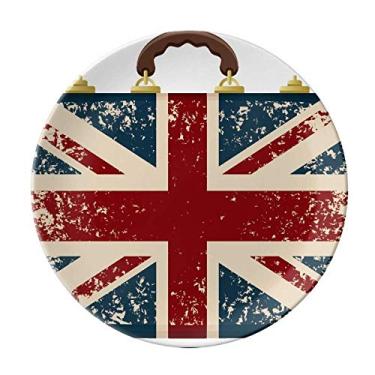 Imagem de Union Jack — Mala retrô da Grã-Bretanha, prato decorativo de porcelana salver louça de jantar