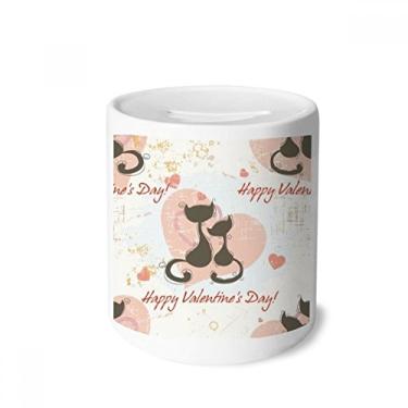 Imagem de DIYthinker Caixa de cerâmica para guardar moedas de gato preto Feliz Dia dos Namorados