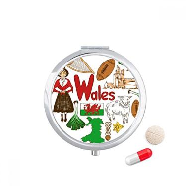 Imagem de Wales Love Heart UK Landscap Caixa de comprimidos de bolso com bandeira nacional
