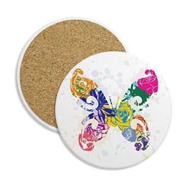 Imagem de Borboleta colorida com estampa floral Graffiti Coaster Cup Caneca de mesa Pedra absorvente de proteção de mesa