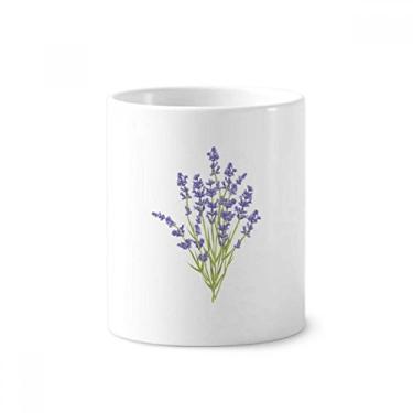 Imagem de Porta-canetas com pintura de plantas de lavanda para escova de dentes, caneca branca de cerâmica 355 ml