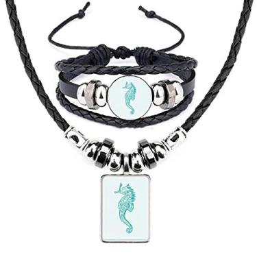 Imagem de Hippocampus Marine Life Conjunto de joias de couro com padrão azul