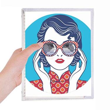 Imagem de Caderno de óculos feminino azul da cultura chinesa com folhas soltas diário recarregável