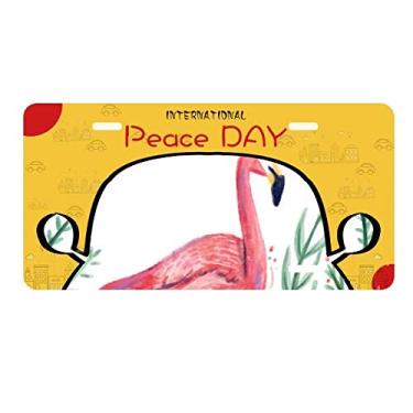 Imagem de DIYthinker Placa de carro com flamingo tropical, plantas de animais, placa de automóvel, decoração de carro