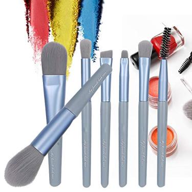 Imagem de Conjunto de pincéis de maquiagem profissional com 7 peças, pincel de sombra portátil para sobrancelha, lábio, cosmético, pincel (azul)
