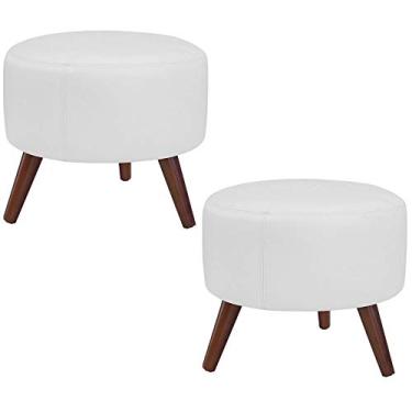 Imagem de Kit 02 Puffs Decorativos Redondo Pés Palito Couro Branco Fosco - Gran Belo