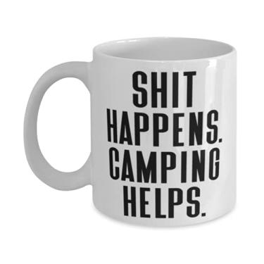 Imagem de Caneca de acampamento útil de 325 ml, 445 ml, Shit Happens. Acampamento ajuda, presente para amigos, divertido