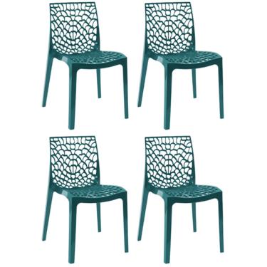 Imagem de Kit com 4 Cadeiras Gruvyer Estrutura em Polipropileno Fratini - Azul Petroleo