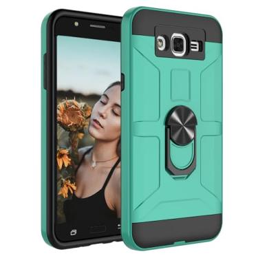 Imagem de Jeylly Capa para Galaxy J7 com suporte e protetor de tela, [à prova de choque] [turquesa] Capa protetora de borracha híbrida de plástico resistente a impactos para Samsung Galaxy J7 lançado em 2015