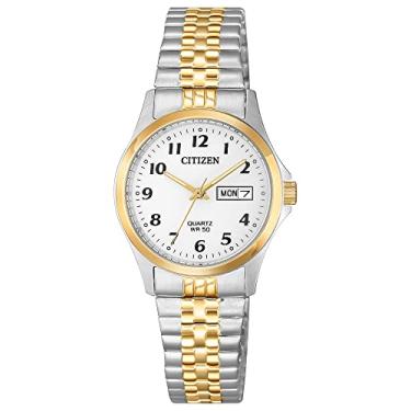Imagem de Citizen Relógio casual feminino de quartzo em aço inoxidável, cor: dois tons (modelo: EQ2004-95A)