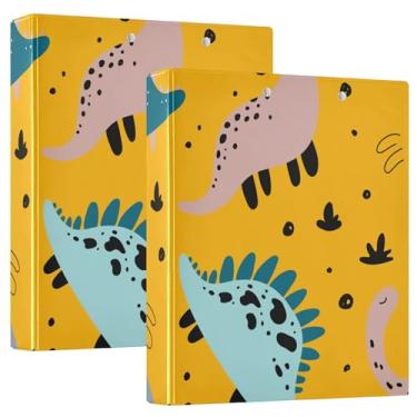 Imagem de Fichários de caderno de 3 anéis, fichários de caderno de 3 cm com prancheta, pacote com 1/2 pacote, fichário de material escolar, capa dura, kawaii, dinossauros infantis Escandinávia