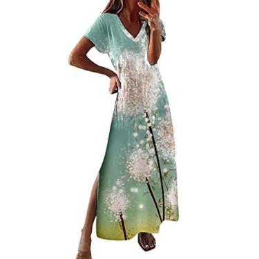 Imagem de Vestido de verão feminino manga curta plus size vestido midi Y2K vestido evasê boutique vestido casual de comunhão, Verde, G