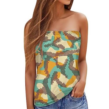 Imagem de Camiseta regata feminina tubinho gráfica para sair, superdimensionada, sem alças, camiseta sexy de verão, blusa floral, colete de festa, Amarelo, GG