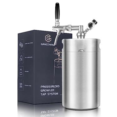 Imagem de Mini Keg Growler de 7,654 g, sistema de dispensador doméstico pressurizado com torneira ajustável mantém a carbonatação e frescor para cerveja caseira, artesanato e chope