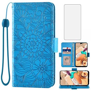 Imagem de Asuwish Capa carteira compatível com LG K61/Q61/K51S/K41S e protetor de tela de vidro temperado com suporte magnético flip acessórios para celular K 61 51S 41S feminino masculino azul
