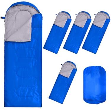 Imagem de Pacote com 6 sacos de dormir para adultos sacos de dormir com envelope quente para 4 estações sacos de dormir leves à prova d'água com saco de compressão para acampamento ao ar livre mochila caminhada (azul royal)