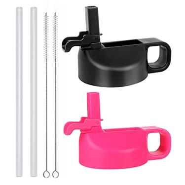 Imagem de Tampa de canudo para garrafa de água de boca larga de 12 32 40 1,8 g, tampas compatíveis com Hydro Flask Sports Water Bottle Tampa de canudo Design de capa de palha (preto/rosa)