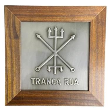 Imagem de META ATACADO, Quadro Exu Tranca Rua Madeira Imbuia e Metal 18 x18 cm