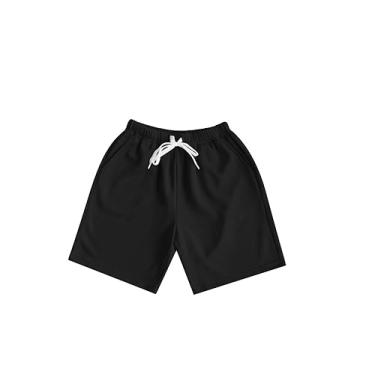 Imagem de HOOGRIN Conjunto de camisa polo e shorts de manga curta de cor sólida para meninos de 6 a 15 anos, Shorts preto, 6-7 Anos
