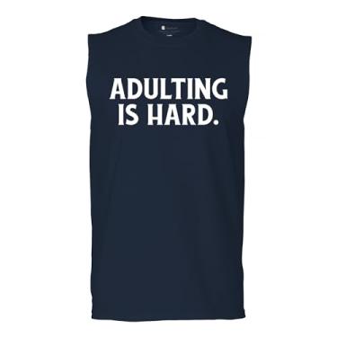 Imagem de Camiseta Adulting is Hard Muscle Funny Adult Life Do Not recommend Humor Parenting Responsibility 18th Birthday Men's, Azul marinho, M