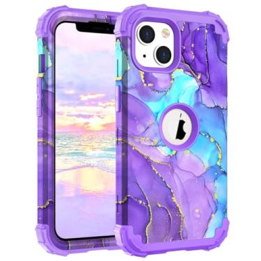 Imagem de Hocase Capa para iPhone 13 Mini, resistente à prova de choque, borracha de silicone macia + capa protetora híbrida de plástico rígido para iPhone 13 Mini 5,4 polegadas 2022 - Quando roxo encontra azul