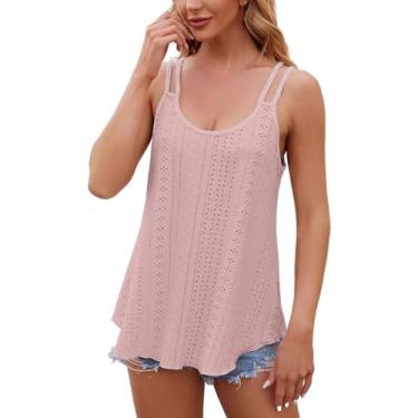 Imagem de Regata feminina com ilhós, alças finas, camiseta de verão, sem mangas, respirável, moderna para férias, rosa, GG